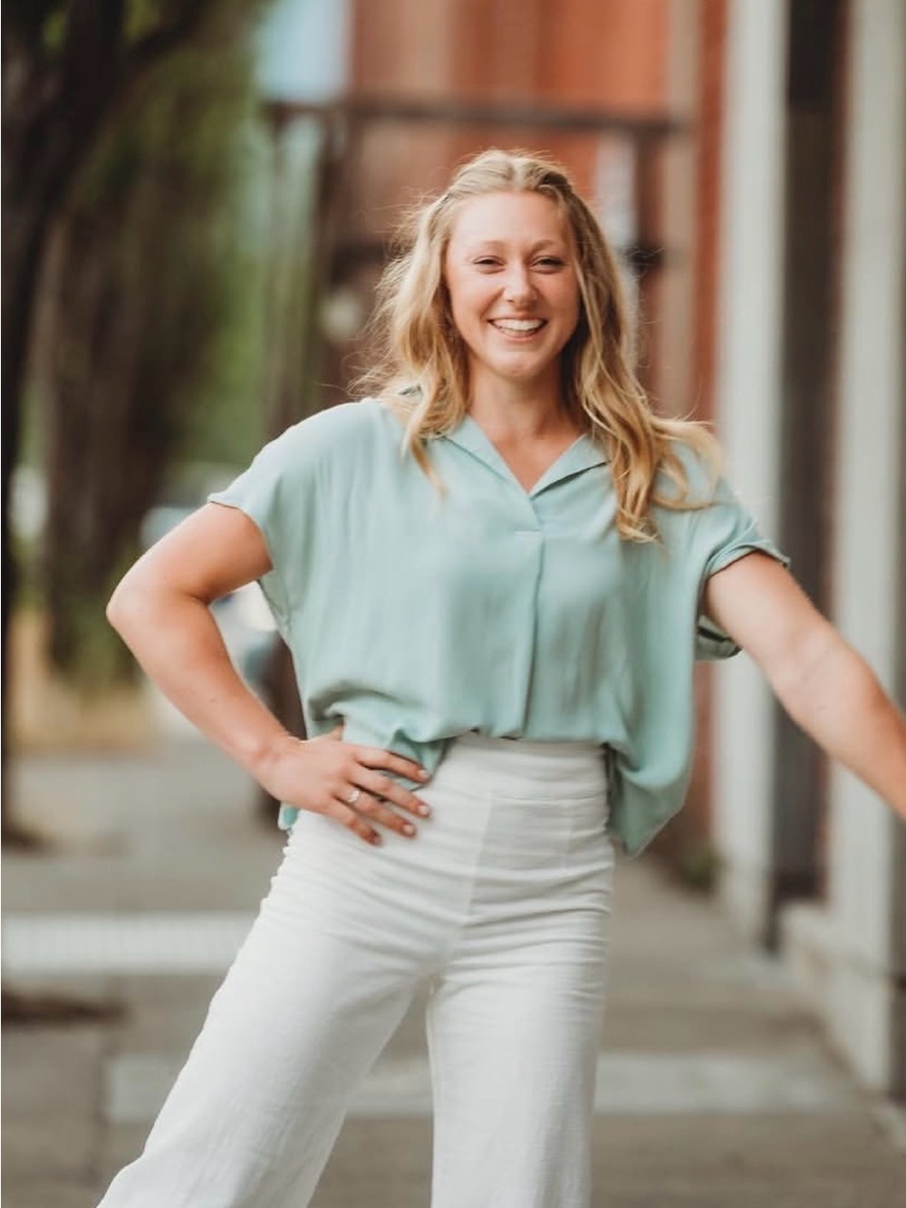 Light Mint V-Neck Blouse